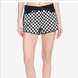 Black and White Checkered Shorts with Chain